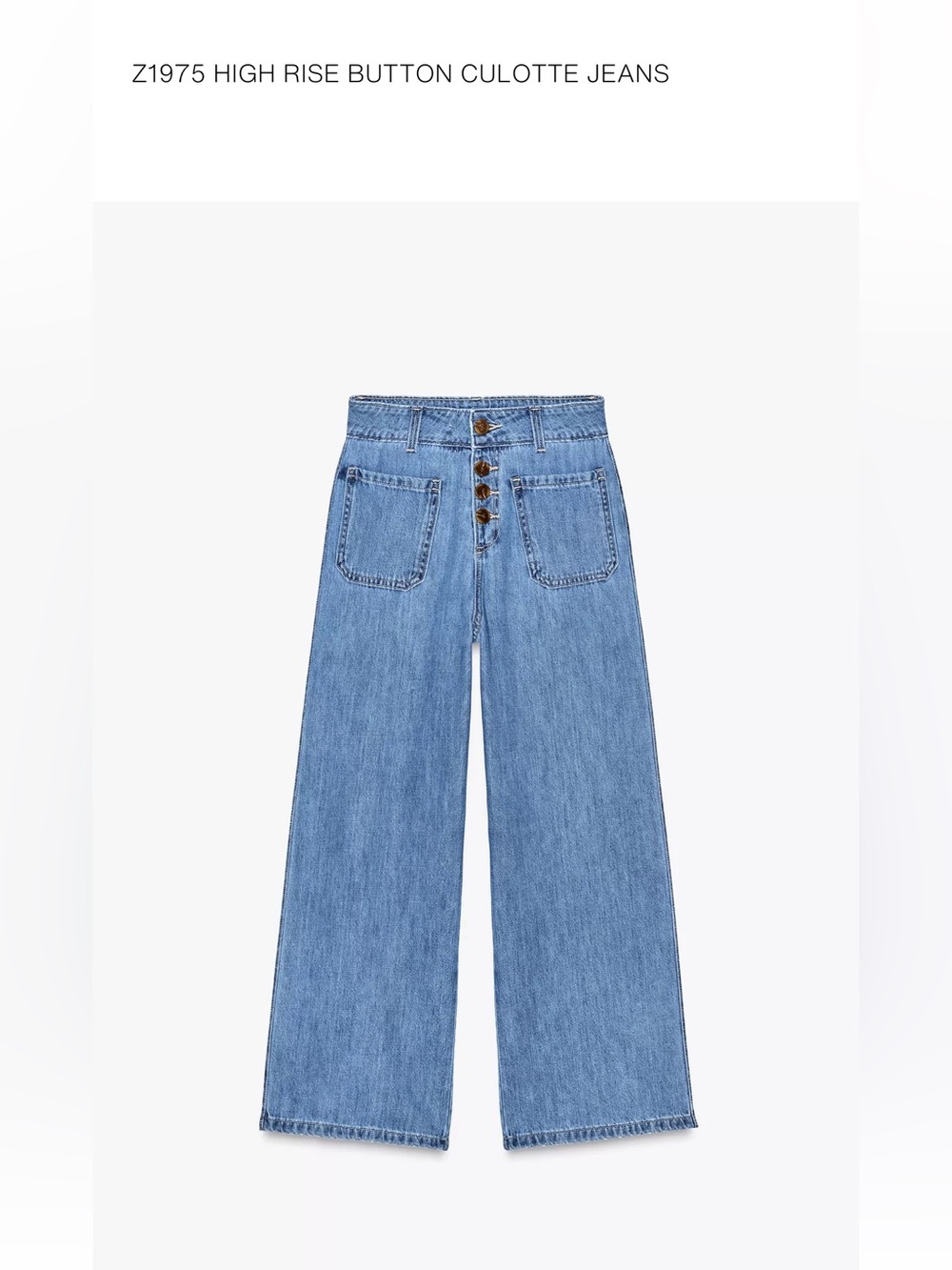 ZARA Z1975 High Rise Button Culotte Wide Leg Jeans Size 4